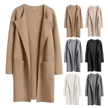 Sonbahar Kış Ceket Zarif Yaka Yaka kadın Orta uzunlukta Ceket Gevşek Fit Sıcak Şık Ceket Sonbahar / kış Dış Giyim Kadın - Görüntü 1  