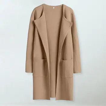 Sonbahar Kış Ceket Zarif Yaka Yaka kadın Orta uzunlukta Ceket Gevşek Fit Sıcak Şık Ceket Sonbahar / kış Dış Giyim Kadın - Görüntü 2  
