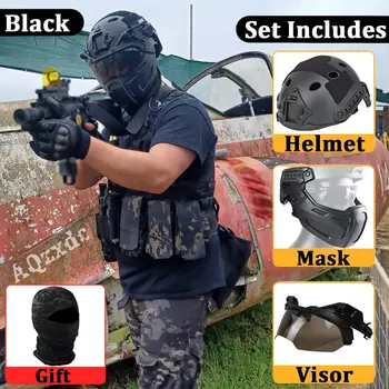 Taktik Airsoft Paintball Hızlı Kask Dişli Taktik Maske ve Vizör, PJ Tipi Taktik Askeri Kask Koruyucu NVG Dağı - Görüntü 2  