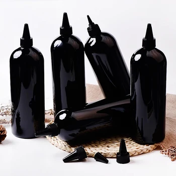 8 adet 1000ML Boş Siyah Beyaz Plastik Kozmetik Şişeleri Sivri Ağızlı Plastik kapak 1L Büyük Kapasiteli Şişe Duş Jeli - Görüntü 1  