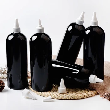 8 adet 1000ML Boş Siyah Beyaz Plastik Kozmetik Şişeleri Sivri Ağızlı Plastik kapak 1L Büyük Kapasiteli Şişe Duş Jeli - Görüntü 2  