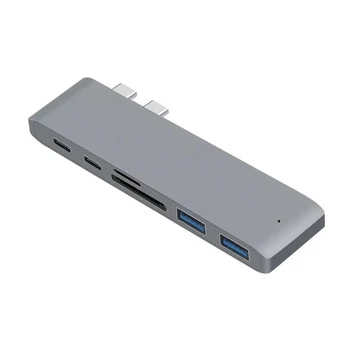 USB Tip C Hub Adaptörü 7 in 1 Çift USB Tip C Dock MacBook Pro için 4K HDMI Uyumlu USB C USB3. 0 SD / microSD kart okuyucu - Görüntü 1  