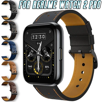 Için Realme için İzle 2 Pro 22mm Deri Kayış Smartwatch Yedek Watchband Hakiki Deri Renkli Çizgili Bilezik Aksesuarları - Görüntü 1  