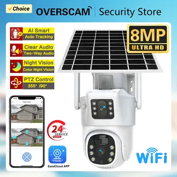 4K 8MP Otomatik İzleme CCTV WiFi PTZ IP Kamera Güneş Enerjili Açık Çift Lens Kablosuz Güvenlik Gözetim Kamera 2 Yönlü Ses - Görüntü 1  