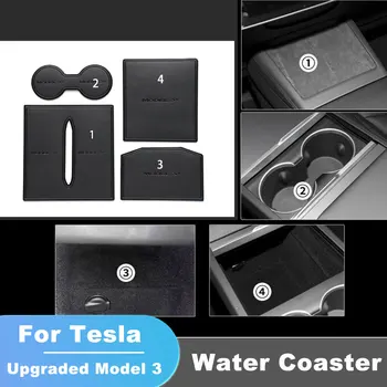 Yükseltilmiş Tesla Modeli 3 2023-2024 Yumuşak Deri versiyonu Su Bardağı Tutucu Paspaslar Araba Aksesuarları İçecek kaymaz Coaster - Görüntü 1  
