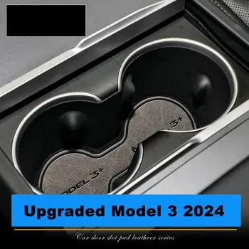 Yükseltilmiş Tesla Modeli 3 2023-2024 Yumuşak Deri versiyonu Su Bardağı Tutucu Paspaslar Araba Aksesuarları İçecek kaymaz Coaster - Görüntü 2  