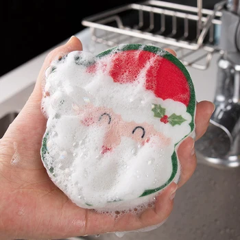 4 adet Noel Baba Bulaşık Süngeri Su Emici Temizleme Süngeri Noel Ağacı Çorap Şekli Sünger Mutfak Toptan - Görüntü 1  