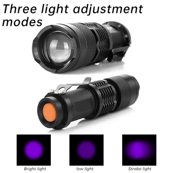 365 / 395nm UV el feneri Blacklight Zumlanabilir Mini Ultraviyole ışık ultraviyole el feneri Pet idrar leke dedektörü araçları - Görüntü 2  