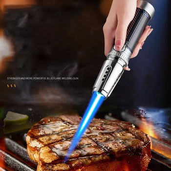 Yeni Metal Mavi Alev püskürtme tabancası Çakmak Mutfak Pişirme Sigara Aksesuarları Rüzgar Geçirmez Barbekü Takı Kaynak puro çakmağı - Görüntü 2  
