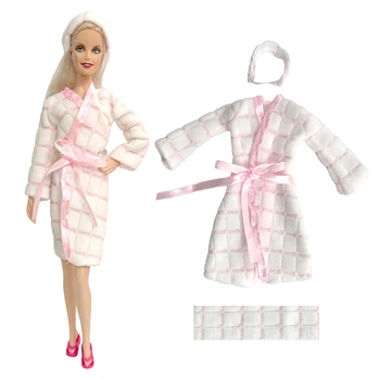 1 Takım Banyo Robe Beyaz ceket saç bandı Havlu Uyku Ev Giyim Pijama Bornoz Etek Kıyafet Giysileri barbie bebek Aksesuarları - Görüntü 1  