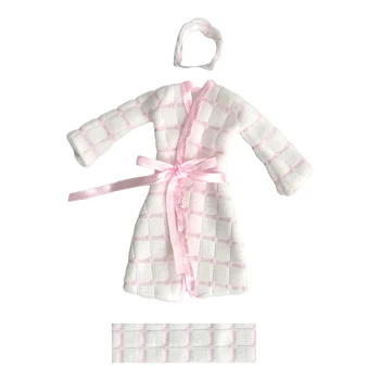 1 Takım Banyo Robe Beyaz ceket saç bandı Havlu Uyku Ev Giyim Pijama Bornoz Etek Kıyafet Giysileri barbie bebek Aksesuarları - Görüntü 2  