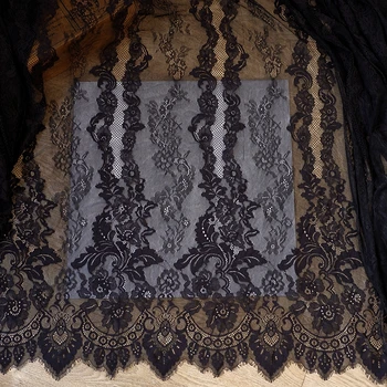 3 metre uzun siyah ve beyaz ipliklerini kirpik dantel dantel kumaş el yapımı dıy masa örtüsü elbise düğün elbisesi kumaş - Görüntü 1  