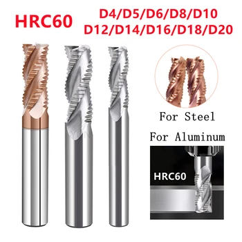 Karbür Kaba freze kesicisi HRC60 3 Flüt 4 Flüt End Mill CNC oluklu Değirmen Alüminyum Çelik Ahşap Bakır Plastik - Görüntü 1  