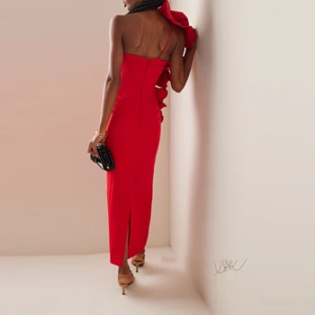 Çiçek Gül Parti Elbiseler Kırmızı Kılıf Balo Abiye Kapalı Omuz Yeni Tasarım Kadın Elbise Sıkı Uzun Balo Abiye Geri Bölünmüş 2024 - Görüntü 2  