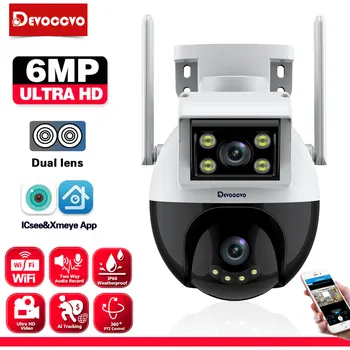 6MP 2K Çift Lens Gözetim Kamera Açık Sokak Renkli Gece Görüş Wifi CCTV PTZ IP Güvenlik Kamera Otomatik İzleme İCSEE 3MP - Görüntü 1  