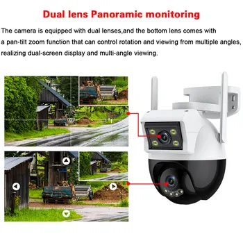 6MP 2K Çift Lens Gözetim Kamera Açık Sokak Renkli Gece Görüş Wifi CCTV PTZ IP Güvenlik Kamera Otomatik İzleme İCSEE 3MP - Görüntü 2  