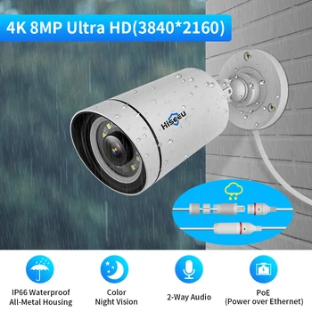 Hiseeu 4K 8MP IP Kamera Açık POE Video Gözetim Ses Kayıt CCTV Güvenlik Sokak Hareket Alarmı Renkli Gece Görüş ONVİF - Görüntü 2  