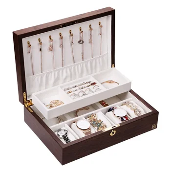 Ahşap Flip Masaüstü Yaratıcı Mücevher Kutusu Takı hediye paketi Vitrin İzle Küpe Yüzük Tutucu Mücevher saklama kutuları - Görüntü 1  
