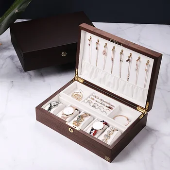 Ahşap Flip Masaüstü Yaratıcı Mücevher Kutusu Takı hediye paketi Vitrin İzle Küpe Yüzük Tutucu Mücevher saklama kutuları - Görüntü 2  