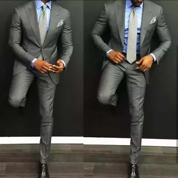 Yeni Klasik Tasarım Damat Smokin Iki Düğme Açık Gri Tepe Yaka Groomsmen En Iyi Erkek Takım Elbise Erkek Düğün Takımları (Ceket + Pantolon) - Görüntü 1  
