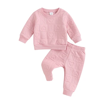 Bebek Kız 2 ADET Kıyafet Setleri Uzun Kollu Crewneck Casual Tops Kalp Mektup Baskı Pantolon - Görüntü 1  