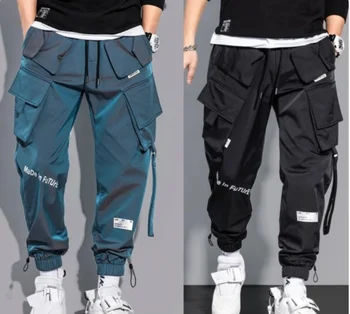 Pantalones Cargo de moda para hombre, ropa de calle con múltiples bolsillos, de chándal sólido, de algodón, informal, Hip Hop - Görüntü 1  