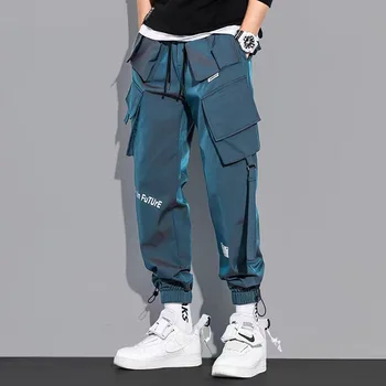 Pantalones Cargo de moda para hombre, ropa de calle con múltiples bolsillos, de chándal sólido, de algodón, informal, Hip Hop - Görüntü 2  