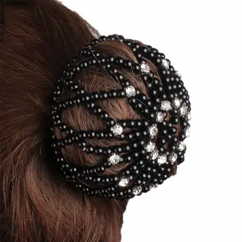 Kızlar moda tığ işi Balle Snood kristal elastik topuz Net saç topuz şapkalar inci saç fileleri - Görüntü 2  
