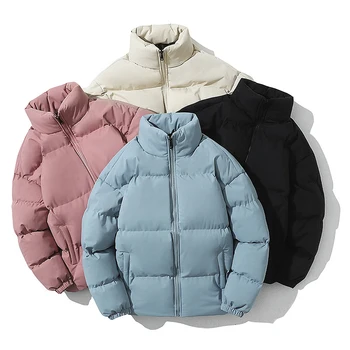 Pamuklu ceket erkek Kış Yeni Gevşek Uydurma Çift Eşleşen Düz Renk Ayakta Boyun Aşağı Kalınlaşmış Sıcak Giysiler 2024 Dış - Görüntü 1  