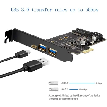 PCI-E'den USB'ye 3.0 PCI Kartı Dahil.1 USB C ve 2 USB A Bağlantı Noktası, Braketli PCIe 3.0 Adaptör Kartına M. 2 NVME - Görüntü 2  