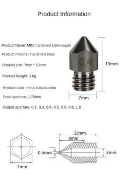 3D Yazıcı Aksesuarları MK8 sertleştirilmiş çelik Meme 1.75 / 3.0 Sarf Malzemeleri Sert Çelik Baskı Kafası - Görüntü 2  