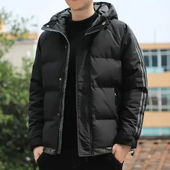 Erkek pamuklu ceket Yeni Kış Sıcak ve Kalınlaşmış Rahat Kapşonlu Düz Renk Kore Moda Ceket - Görüntü 2  