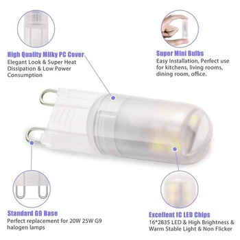 G9 LED Ampuller 2 W Eşdeğer G9 Halojen Ampuller 20 W 25 W 28 W, G9 LED ampuller Soğuk Beyaz 6000 K, 360 Derece ışın açısı - Görüntü 2  
