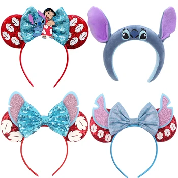 Disney Büyük Kulaklar Melek saç aksesuarları Çocuklar Cosplay Lilo ve Stitch Şapkalar Kızlar Sequins Tüy Hairbands Kadınlar Yay Kafa Bandı - Görüntü 1  