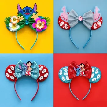 Disney Büyük Kulaklar Melek saç aksesuarları Çocuklar Cosplay Lilo ve Stitch Şapkalar Kızlar Sequins Tüy Hairbands Kadınlar Yay Kafa Bandı - Görüntü 2  