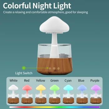 Mantar Yağmur Hava nemlendirici elektrikli AROMA YAYICI Yağmur Bulutu koku dağıtıcı Relax Su damlaları sesler renkli gece ışıkları - Görüntü 1  