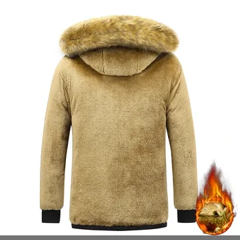 2023 Yeni Erkek Kış Parka Polar Astarlı Kalın Sıcak Kapşonlu Kürk Yaka Ceket Erkek Boyutu 5XL peluş ceket Sonbahar İş Yıpratır Siyah - Görüntü 2  