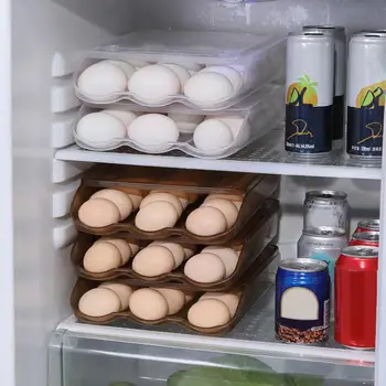 Buzdolabı yumurta kabı Yerden Tasarruf Sağlayan Buzdolabı Yumurta Dağıtıcı 18 Yumurta Otomatik Rulo İstiflenebilir ve Şeffaf Tepsiler Büyük Kapasiteli Düşmeye Dayanıklı - Görüntü 2  