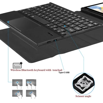 Bluetooth Klavye Durumda Çoklu Dokunmatik Trackpad Klavye Kapağı ile manyetik stand ve kalemlik Tablet için - Görüntü 2  