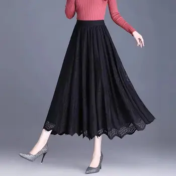 2023 Yeni Sonbahar ve Kış Dantel Etek Kadın Yüksek Bel İnce Bir Çizgi Giyen Zarif Moda uzun elbise C65 - Görüntü 2  
