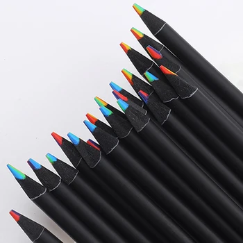 4 Adet 7 renkli Aynı çekirdekli Renkli Kalemler Siyah Ahşap Gökkuşağı Kalem Yaratıcı Kawaii çocuk Hediye Grafiti Boyama Gökkuşağı Kalem - Görüntü 2  